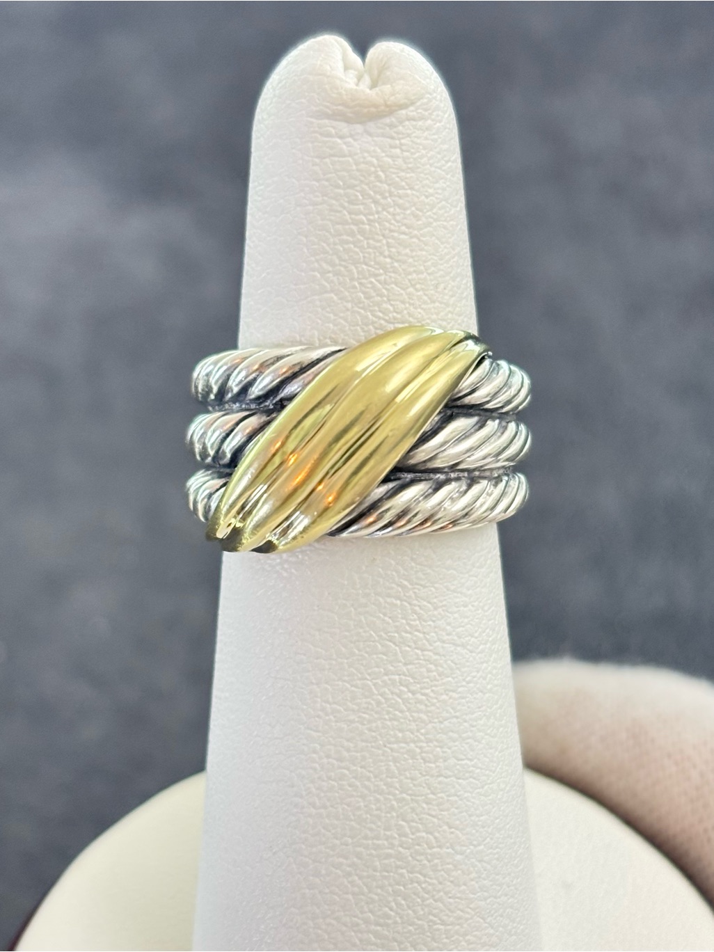 David Yurman 925 & 14k Gold Crossover Cable Ring 5